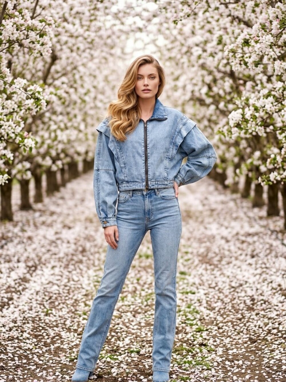 Cropped Blue Denim Zip-Front Jacket - Picture 5 of 16